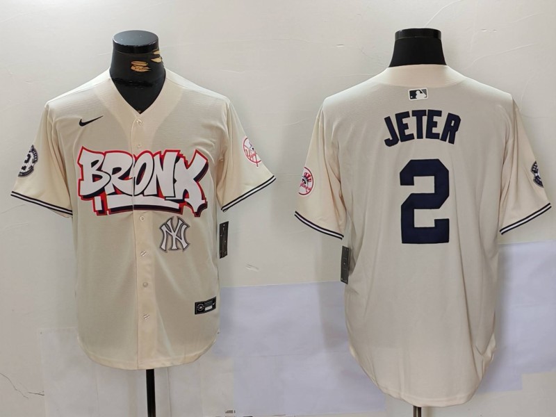 Men New York Yankees #2 Jeter Cream joint name 2024 Nike MLB Jersey style 4->new york yankees->MLB Jersey